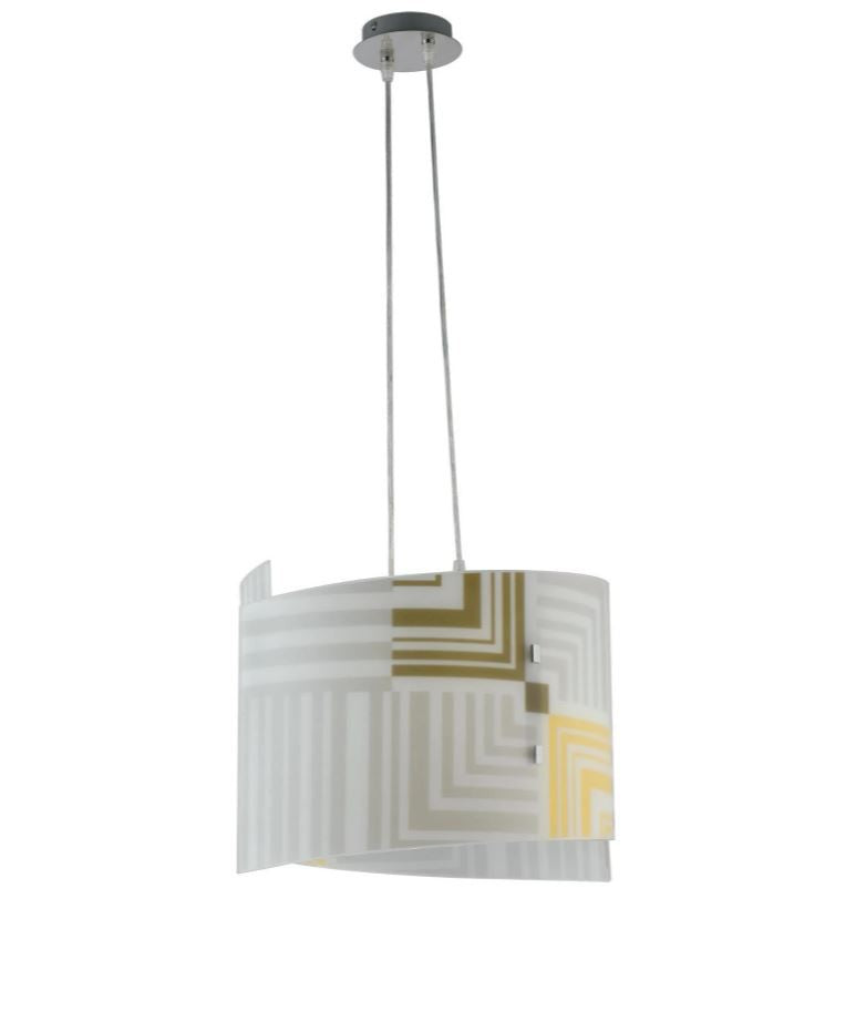 Sospensione struttura in cromo e vetro curvato con decori serigrafati 2XE27 non incl.SEVENTY Sospensione struttura in cromo e vetro curvato con decori serigrafati 2XE27 non incl.SEVENTY